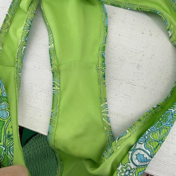 Hollister Swim Ribbed Cheeky Paisley Green Bikini Bottom Womens Large - Picture 4 of 5